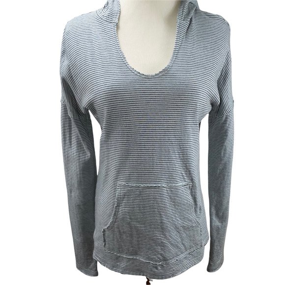 Sundance Striped Lightweight Cotton Knit Top Sweatshirt Hoodie Pocket Stretch - Picture 4 of 11